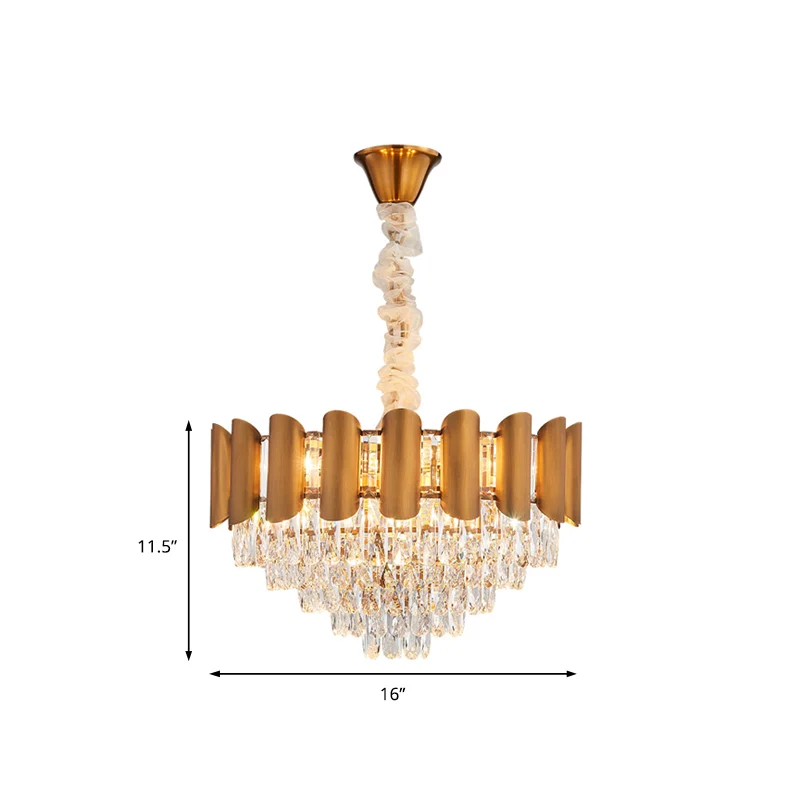 Metaal gelaagde hanglamp Moderne multi-licht hangende kroonluchter met gefacetteerd kristal messing Clearhalo