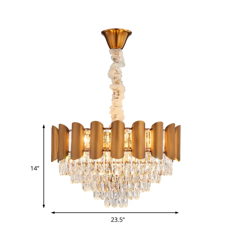 Metaal gelaagde hanglamp Moderne multi-licht hangende kroonluchter met gefacetteerd kristal messing Clearhalo