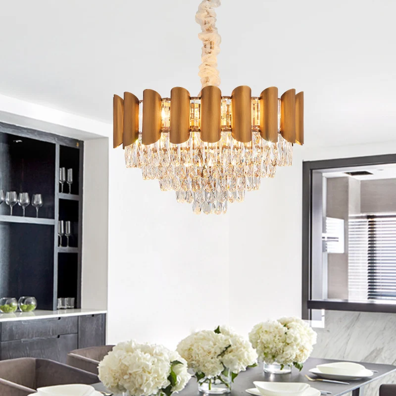 Metaal gelaagde hanglamp Moderne multi-licht hangende kroonluchter met gefacetteerd kristal messing Clearhalo