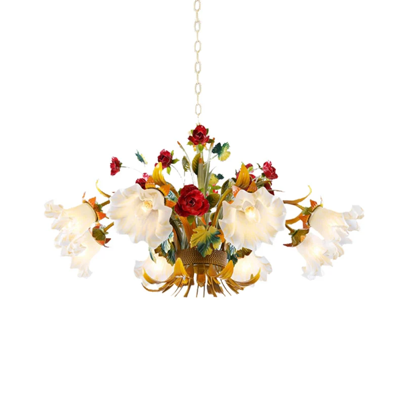 Metaal gele kroonluchter verlichting bloem 3/6/8 lampen vintage LED hanglamp voor woonkamer Clearhalo