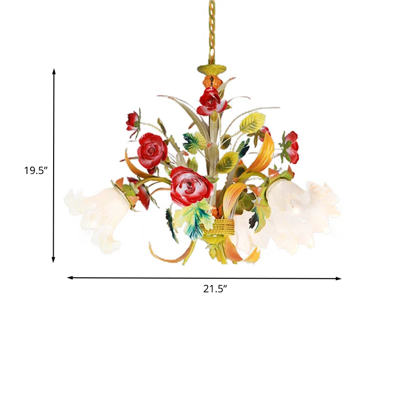 Metaal gele kroonluchter verlichting bloem 3/6/8 lampen vintage LED hanglamp voor woonkamer Clearhalo