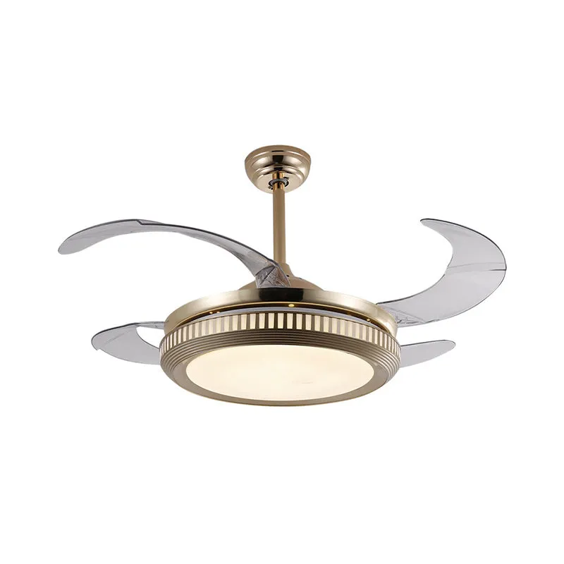 Metaal goud/wit semi-flush cirkel LED 42" breed eigentijds 4 bladen hangende ventilatorverlichting, afstandsbediening/freq...