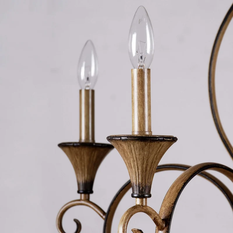 Metaal Houten Hanglamp Gewervelde Arm 5 Lichten Platteland Kroonluchter Lamp Clearhalo
