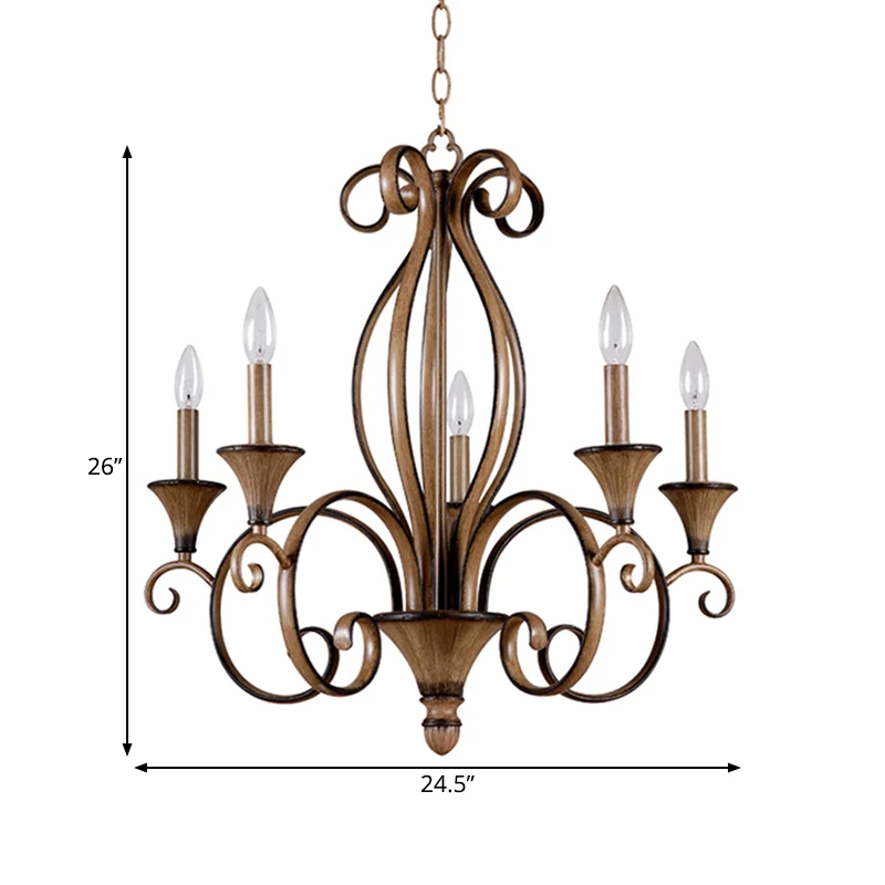 Metaal Houten Hanglamp Gewervelde Arm 5 Lichten Platteland Kroonluchter Lamp Clearhalo