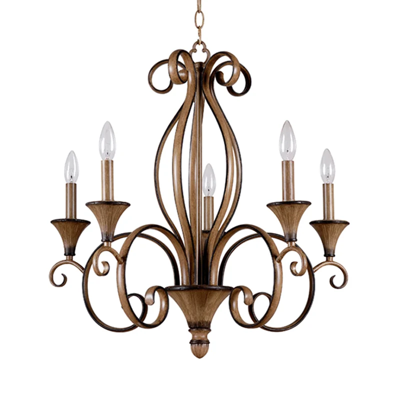 Metaal Houten Hanglamp Gewervelde Arm 5 Lichten Platteland Kroonluchter Lamp Clearhalo