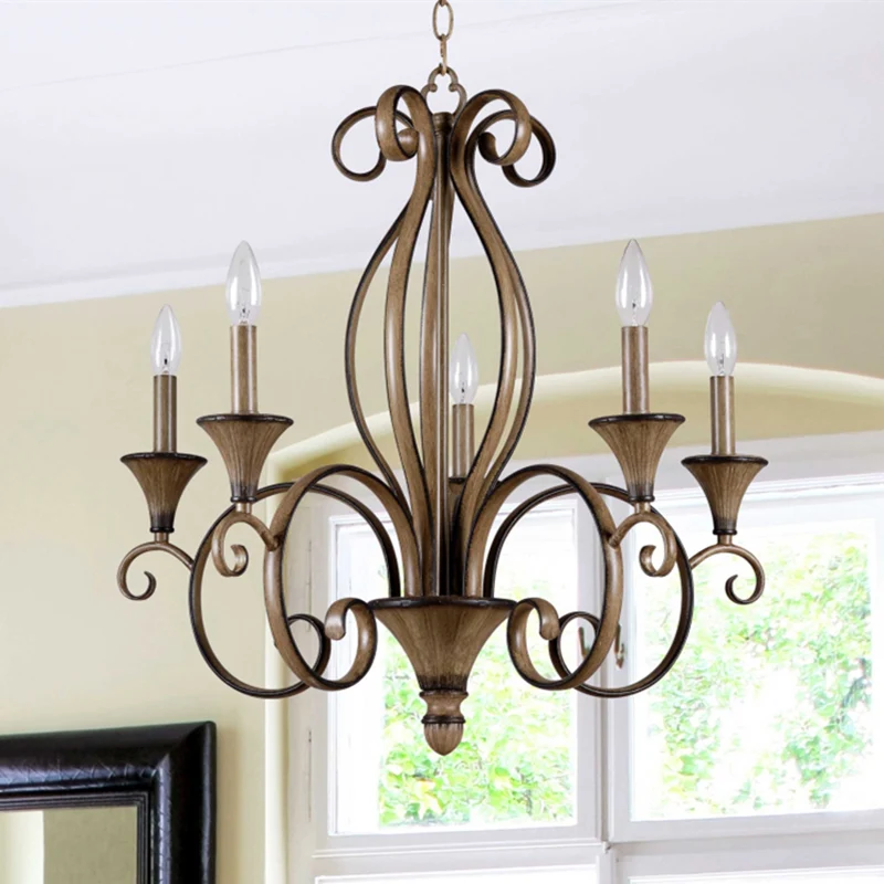 Metaal Houten Hanglamp Gewervelde Arm 5 Lichten Platteland Kroonluchter Lamp Clearhalo