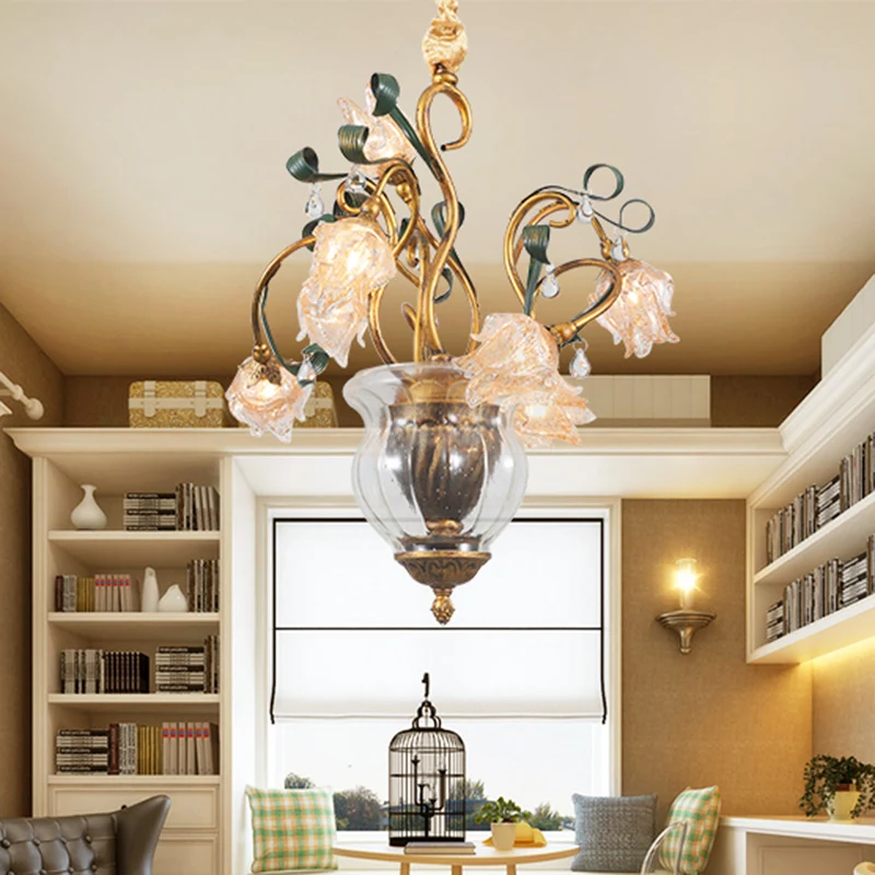 Metaal Messing Kroonluchter Verlichtingsarmatuur Blossom 7 Heads Amerikaanse Tuin LED Hanglamp voor Eetkamer Clearhalo