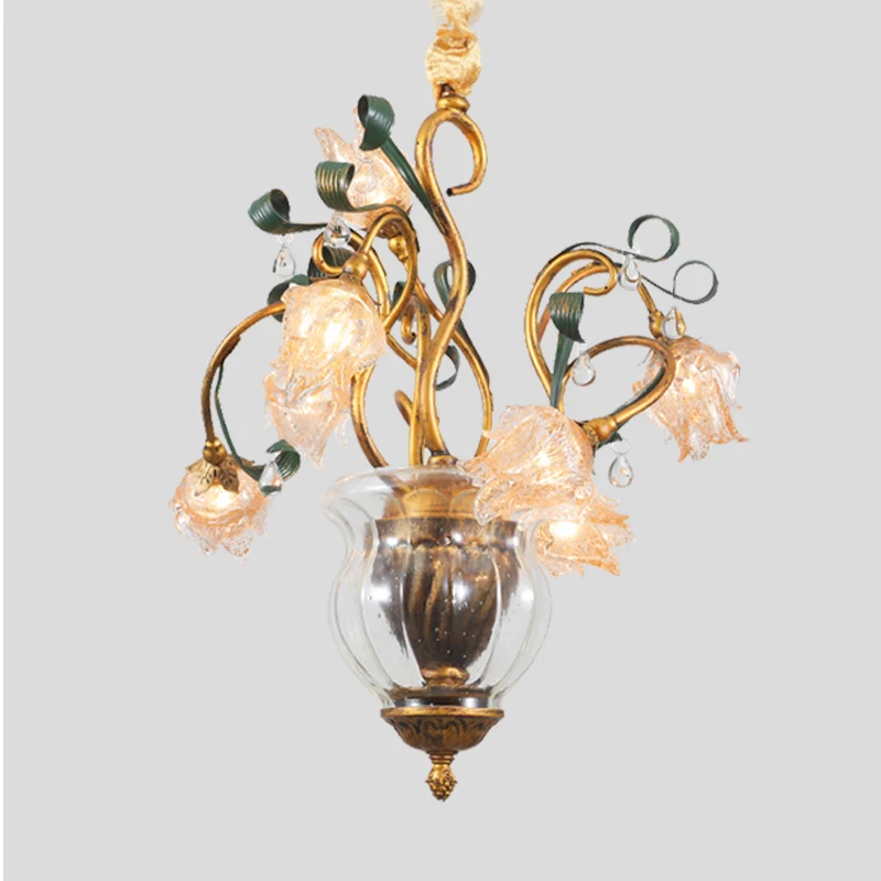 Metaal Messing Kroonluchter Verlichtingsarmatuur Blossom 7 Heads Amerikaanse Tuin LED Hanglamp voor Eetkamer Clearhalo