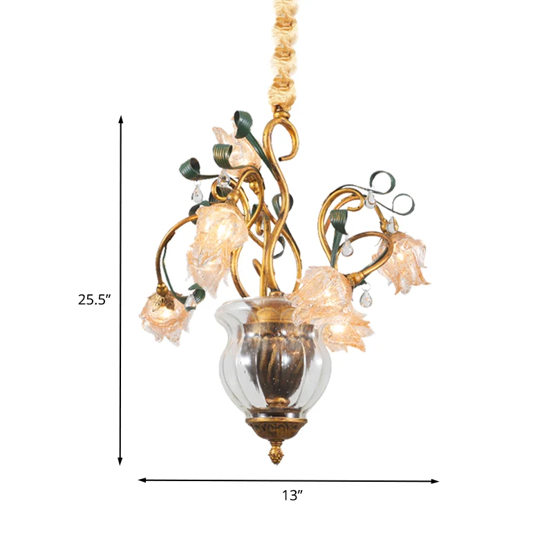 Metaal Messing Kroonluchter Verlichtingsarmatuur Blossom 7 Heads Amerikaanse Tuin LED Hanglamp voor Eetkamer Clearhalo