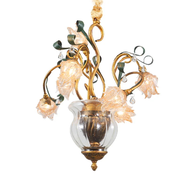 Metaal Messing Kroonluchter Verlichtingsarmatuur Blossom 7 Heads Amerikaanse Tuin LED Hanglamp voor Eetkamer Clearhalo