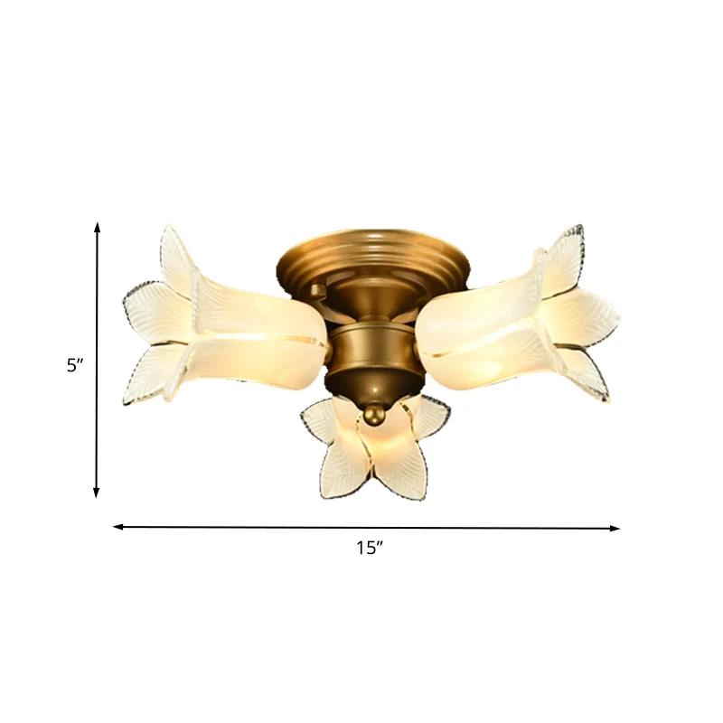 Metaal Messing Plafondlamp Lelie/Tulp 3 Hoofden Romantische Pastorale LED Semi Mount Verlichting voor Woonkamer Clearhalo