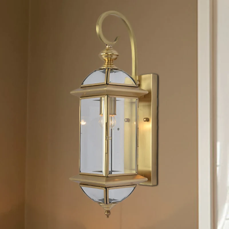 Metaal Messing Sconce Lichtpunt Geometrisch 1 Kop Traditionele Wandmontage Lamp voor Woonkamer Clearhalo