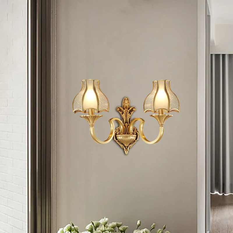Metaal Messing Wandkandelaar Verlichting Gebogen 1/2-licht Traditionele wandlamp voor slaapkamer Clearhalo