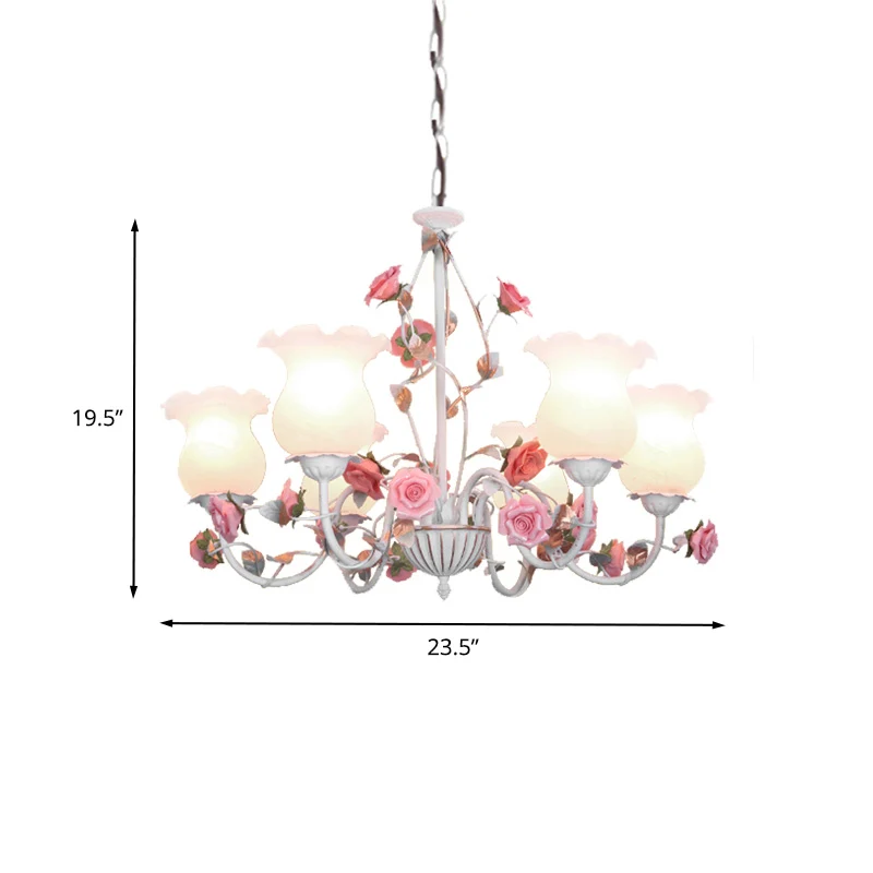 Metaal witte kroonluchter lichtarmatuur bochtige arm 3/5/6 lampen pastorale Rose Down verlichting voor slaapkamer Clearhalo