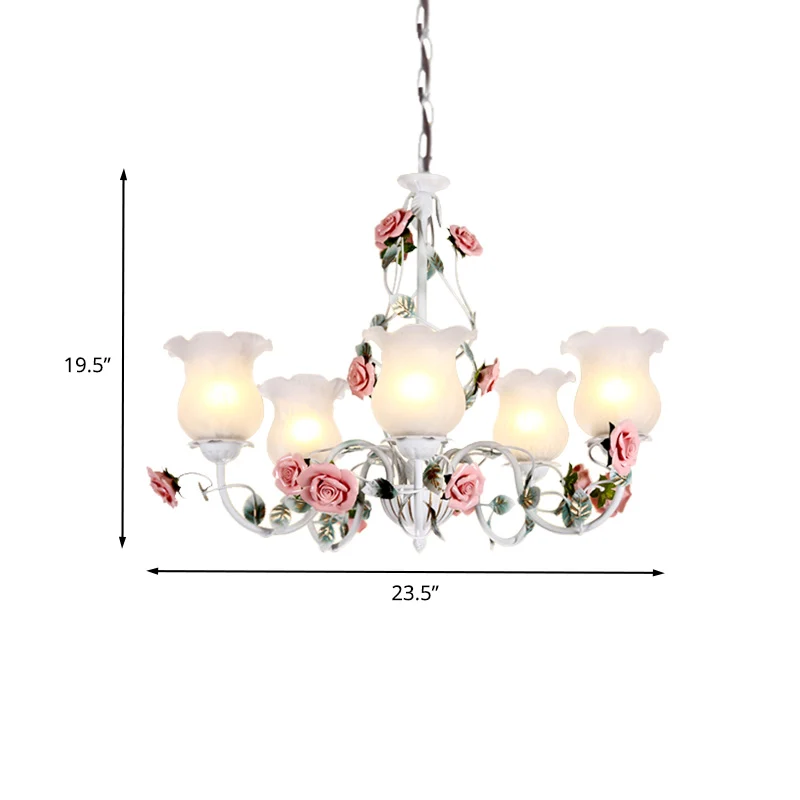 Metaal witte kroonluchter lichtarmatuur bochtige arm 3/5/6 lampen pastorale Rose Down verlichting voor slaapkamer Clearhalo