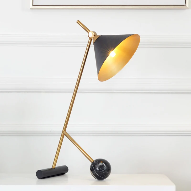 Metaal wit/zwart nachtkastje licht trechter 1 licht vintage nachtkastje lamp met marmeren bal voor slaapkamer Clearhalo