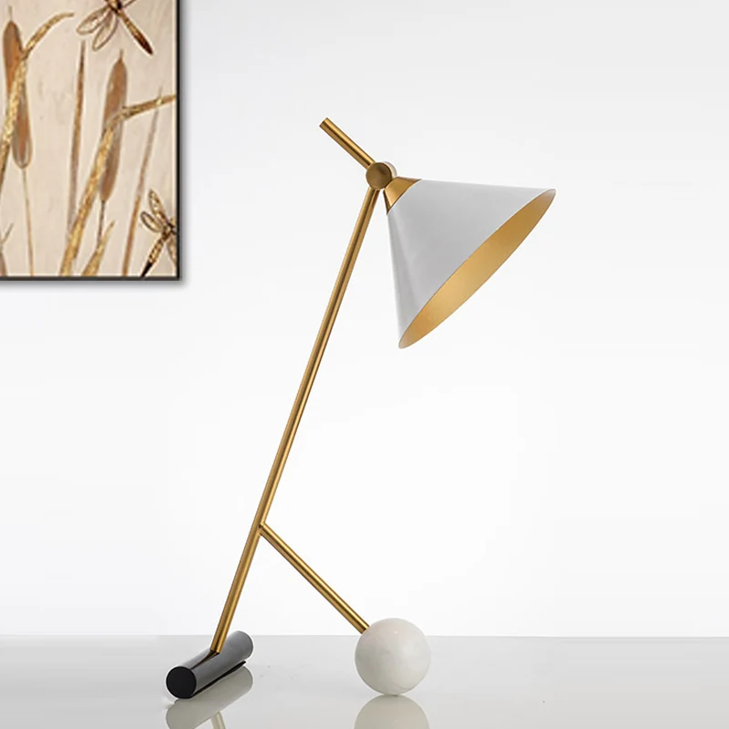 Metaal wit/zwart nachtkastje licht trechter 1 licht vintage nachtkastje lamp met marmeren bal voor slaapkamer Clearhalo