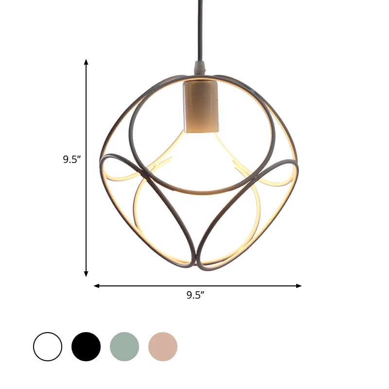 Metaal wit/zwarte hanglamp vierkant 1 licht industriële stijl hangende lamp met kooikap voor binnen Clearhalo