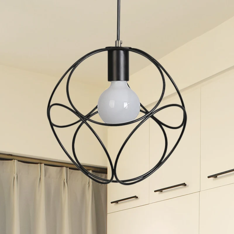 Metaal wit/zwarte hanglamp vierkant 1 licht industriële stijl hangende lamp met kooikap voor binnen Clearhalo