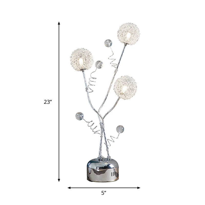 Metaal Zilver Bureaulamp Vertakkend LED Art Decor Nachtkastje Licht met Paardebloem en Modo Detail Clearhalo