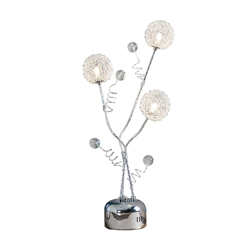 Metaal Zilver Bureaulamp Vertakkend LED Art Decor Nachtkastje Licht met Paardebloem en Modo Detail Clearhalo