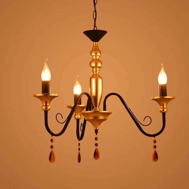 Metaal Zwart-Goud Hanglamp Kandelaar 3/5/8 Hoofden Boerderij Hangende Kroonluchter met Amber Kristallen Gordijn Clearhalo