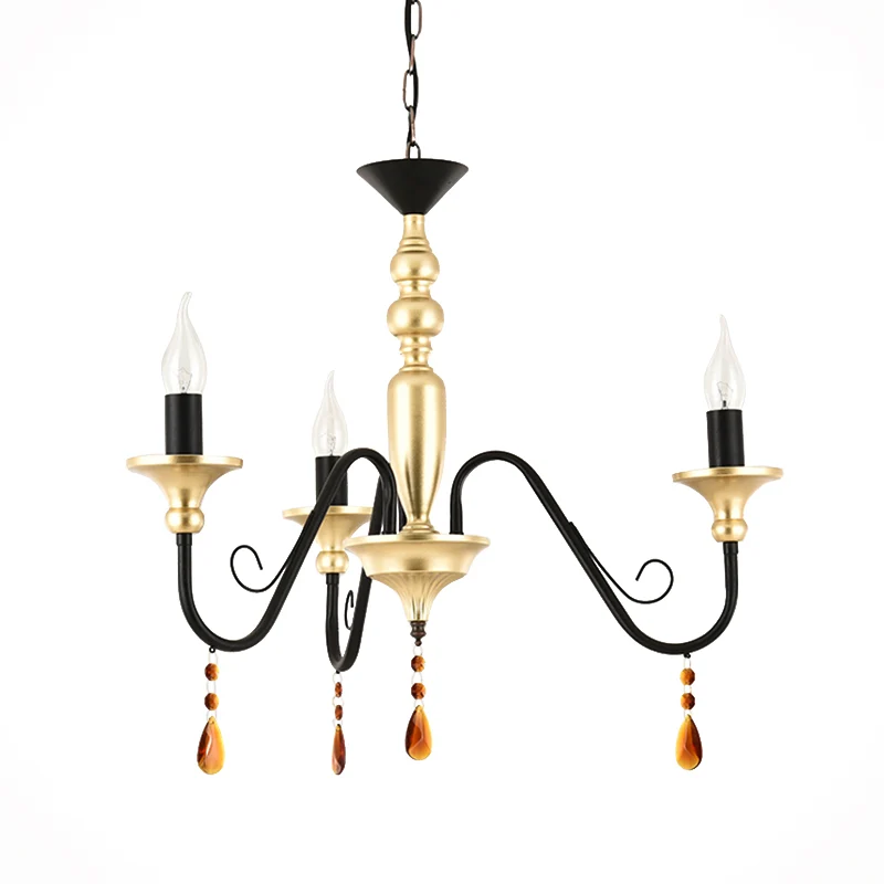 Metaal Zwart-Goud Hanglamp Kandelaar 3/5/8 Hoofden Boerderij Hangende Kroonluchter met Amber Kristallen Gordijn Clearhalo