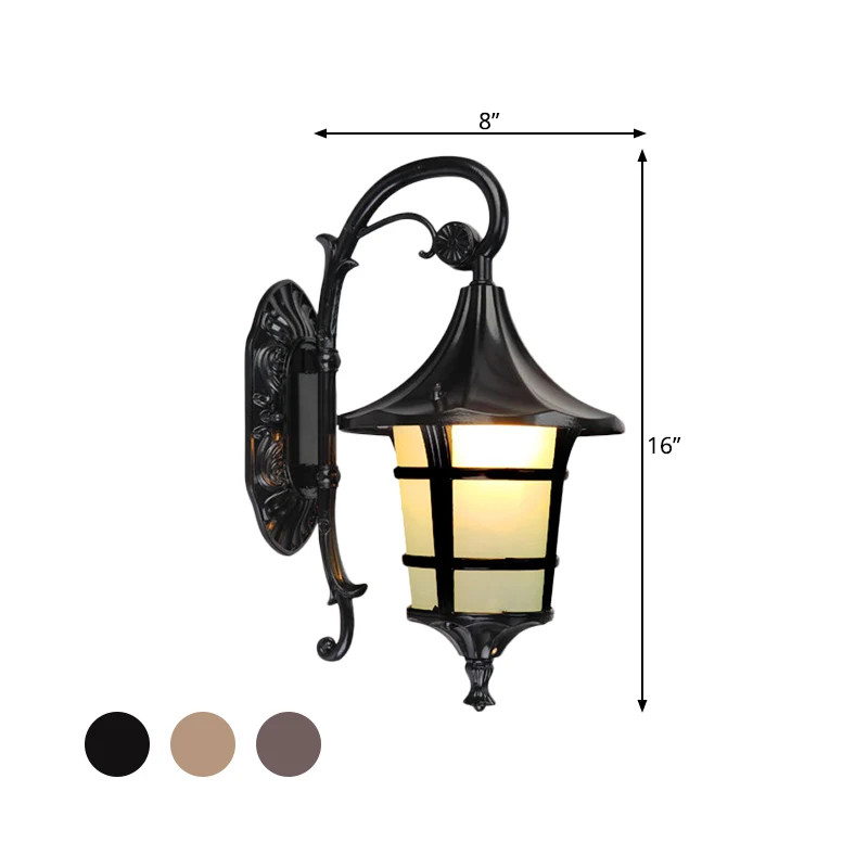 Metaal Zwart/Koffie/Brons Wandlamp Blaker Gebogen Arm 1 Licht Lodge-stijl Wandlamp met Witte Glazen Kap Clearhalo