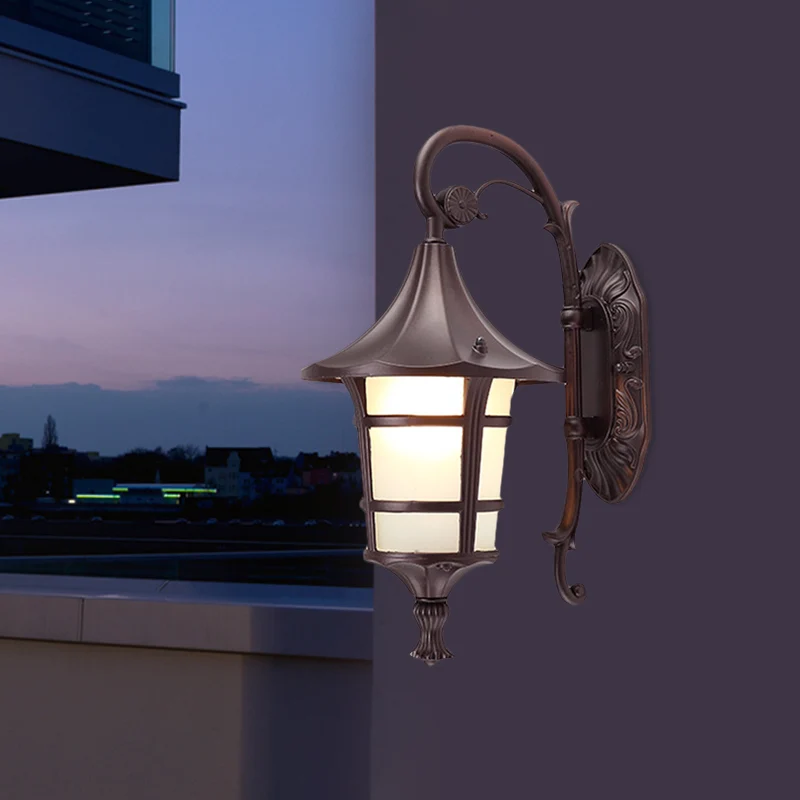 Metaal Zwart/Koffie/Brons Wandlamp Blaker Gebogen Arm 1 Licht Lodge-stijl Wandlamp met Witte Glazen Kap Clearhalo