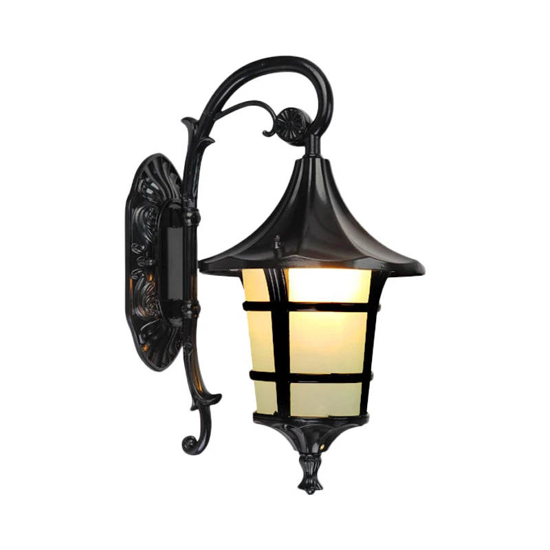 Metaal Zwart/Koffie/Brons Wandlamp Blaker Gebogen Arm 1 Licht Lodge-stijl Wandlamp met Witte Glazen Kap Clearhalo