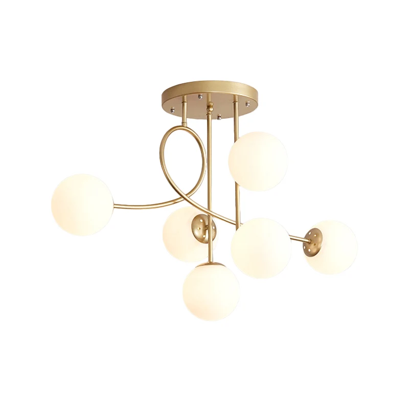 Metaalbewapende plafondkroonluchter modernistisch 6 lampen zwart/goud hangend lichtarmatuur met rookgrijs/cognac/melkwit g...