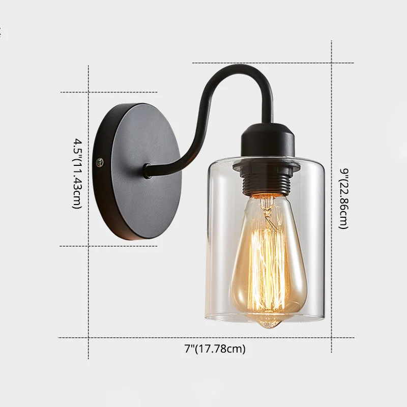Metaalbewapende wandkandelaar, enkele lichte wandlamp met cilinderglazen kap voor slaapkamer Clearhalo