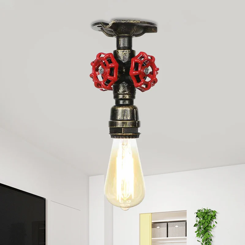 Metaalbrons halfverzonken plafondlamp waterpijp 1 lamp antieke inbouwverlichting Clearhalo