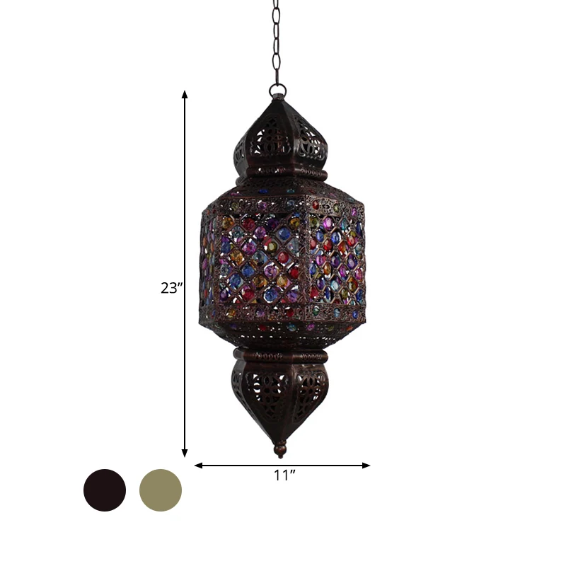 Metaalbrons hangende verlichtingsarmatuur lantaarn 1 kop vintage plafondhanglamp voor slaapkamer Clearhalo
