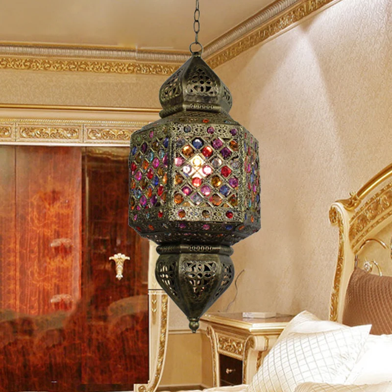Metaalbrons hangende verlichtingsarmatuur lantaarn 1 kop vintage plafondhanglamp voor slaapkamer Clearhalo