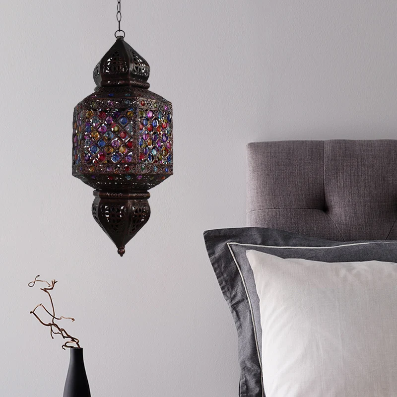 Metaalbrons hangende verlichtingsarmatuur lantaarn 1 kop vintage plafondhanglamp voor slaapkamer Clearhalo