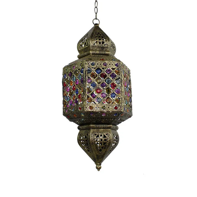 Metaalbrons hangende verlichtingsarmatuur lantaarn 1 kop vintage plafondhanglamp voor slaapkamer Clearhalo