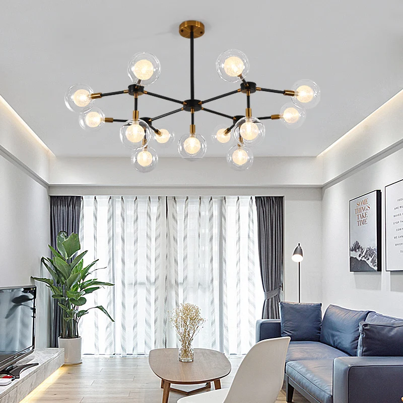 Metal Line hanglamp met heldere Modo moderne kroonluchter zwart voor eetkamer Clearhalo