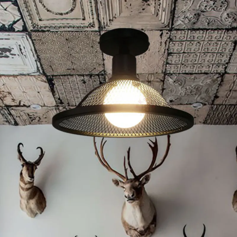 Metal Mesh Bell Schaduw Plafondlamp Industrieel Stijlvol 1 Licht Balkon Semi Flush Mount Light Clearhalo