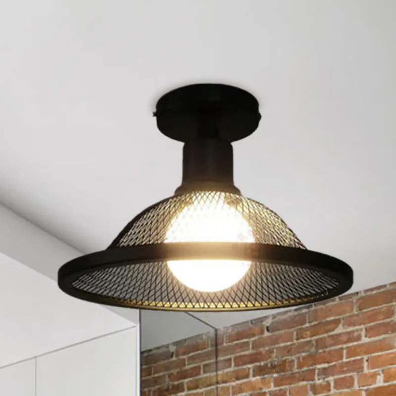 Metal Mesh Bell Schaduw Plafondlamp Industrieel Stijlvol 1 Licht Balkon Semi Flush Mount Light Clearhalo