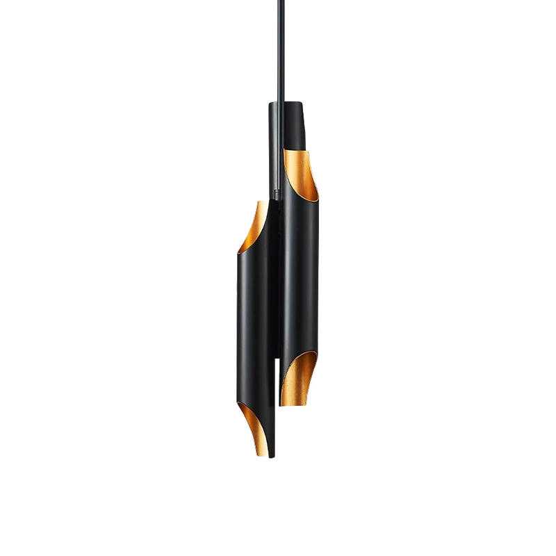 Metalen afgeschuinde buiskroonluchterverlichting Moderne 6-lichts LED-plafondhanglamp zwart en binnengoud Clearhalo