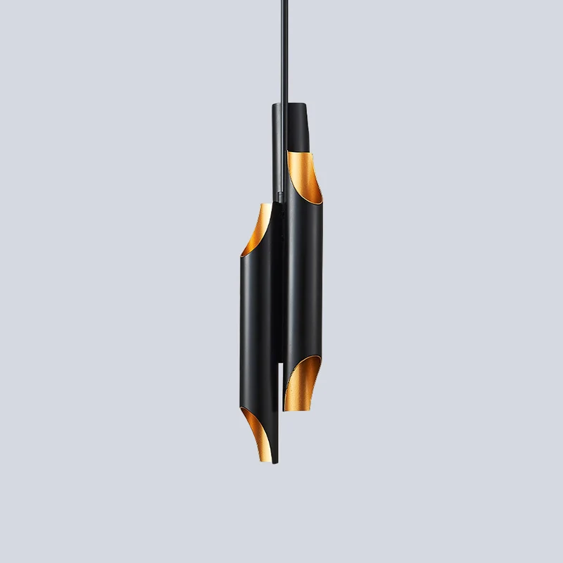 Metalen afgeschuinde buiskroonluchterverlichting Moderne 6-lichts LED-plafondhanglamp zwart en binnengoud Clearhalo
