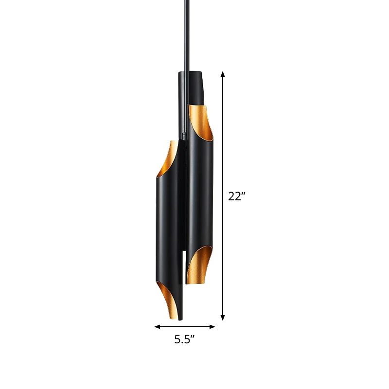 Metalen afgeschuinde buiskroonluchterverlichting Moderne 6-lichts LED-plafondhanglamp zwart en binnengoud Clearhalo