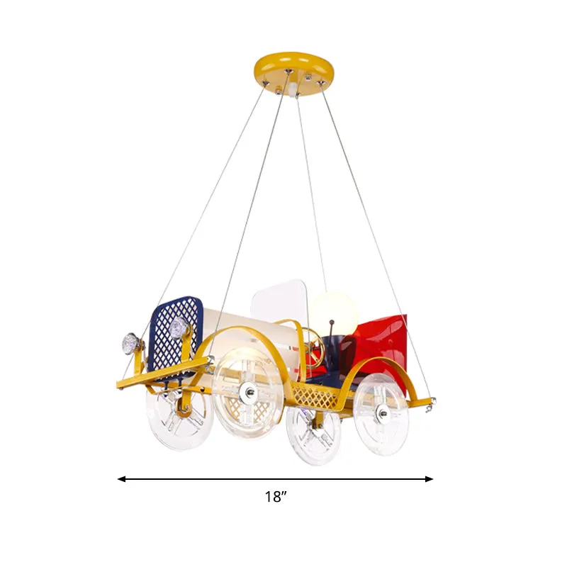 Metalen autovormige hanglamp met chauffeur Cartoon kroonluchter geel voor babykamer Clearhalo