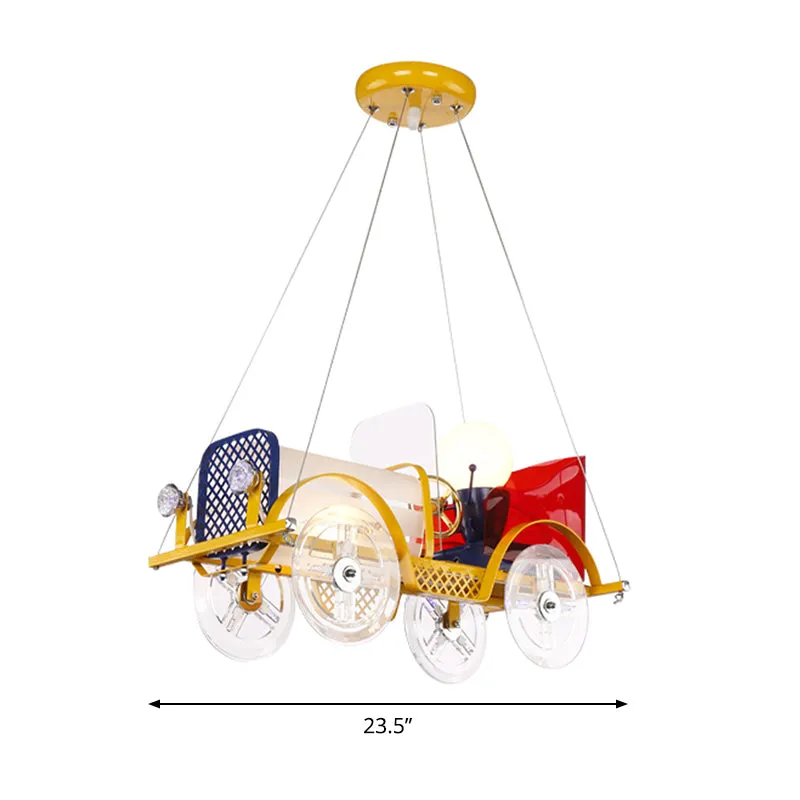 Metalen autovormige hanglamp met chauffeur Cartoon kroonluchter geel voor babykamer Clearhalo