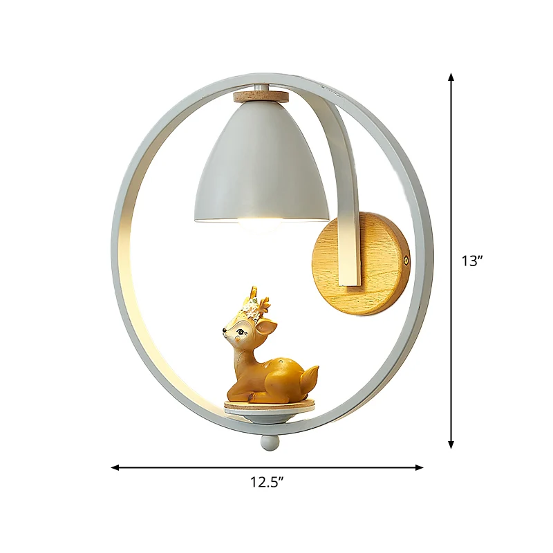 Metalen bel wandlamp Nordic 1 kop witte schansverlichting met ring en beeldje deco Clearhalo