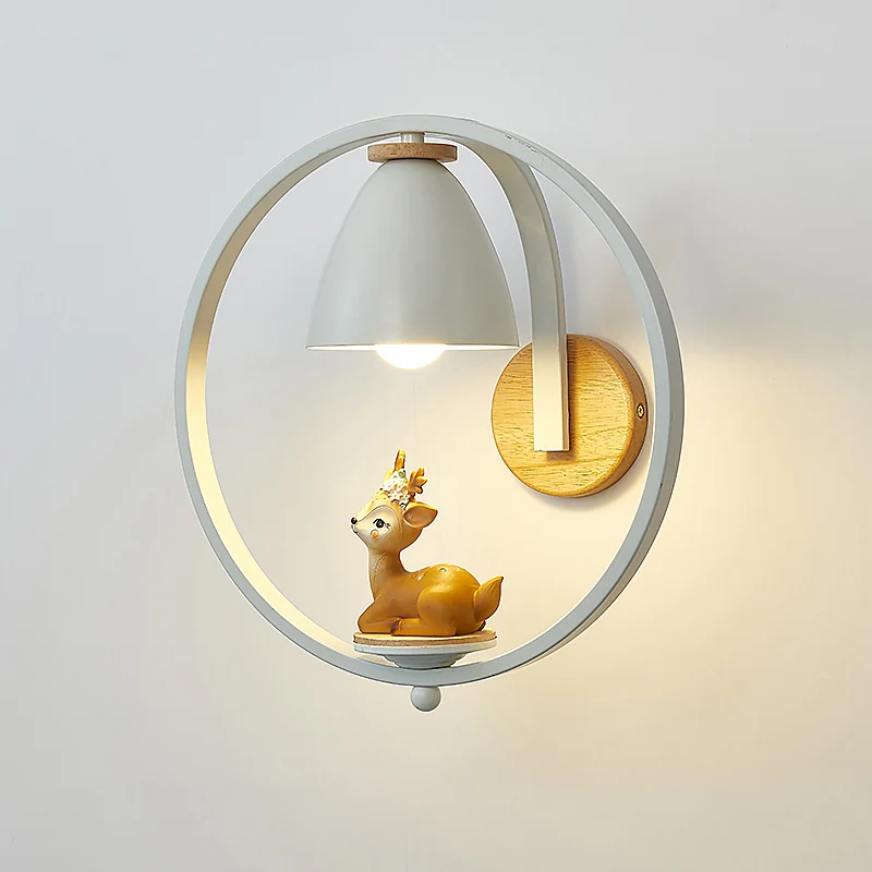 Metalen bel wandlamp Nordic 1 kop witte schansverlichting met ring en beeldje deco Clearhalo
