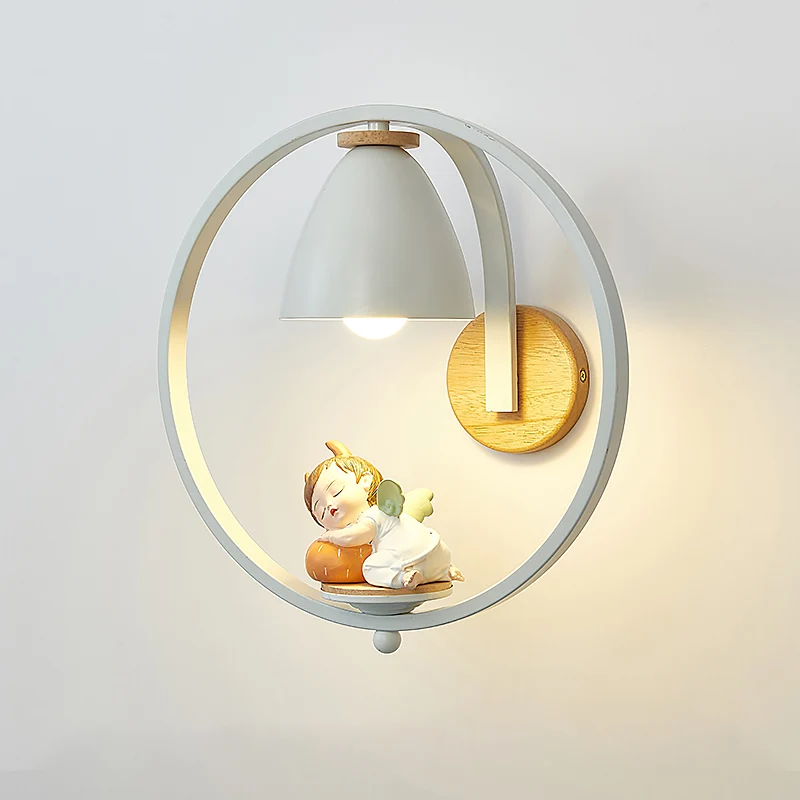 Metalen bel wandlamp Nordic 1 kop witte schansverlichting met ring en beeldje deco Clearhalo
