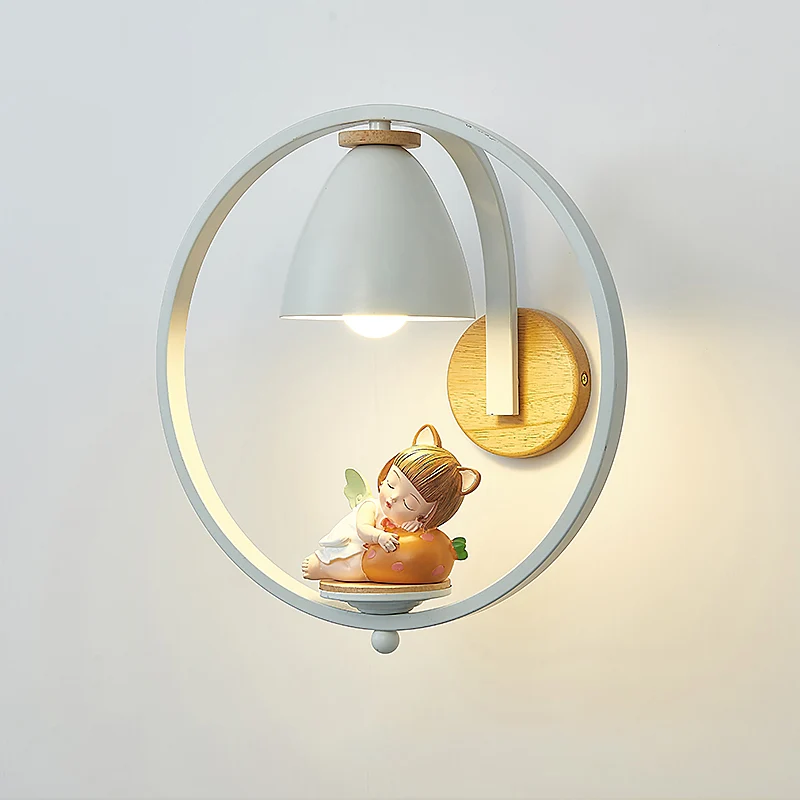 Metalen bel wandlamp Nordic 1 kop witte schansverlichting met ring en beeldje deco Clearhalo