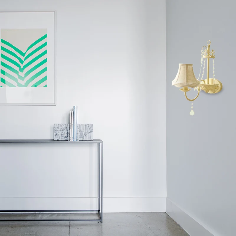 Metalen bel/kaars wandlamp, moderne 1-lichts schanslamp met kristallen kraal en zwanenhalsarm geel Clearhalo